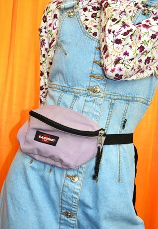 VINTAGE 90S BUM BAG EASTPAK LILAC PURPLE CROSS BODY ZIP UP
