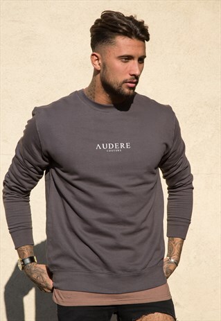 CHARCOAL SWEATER WHITE PRINT