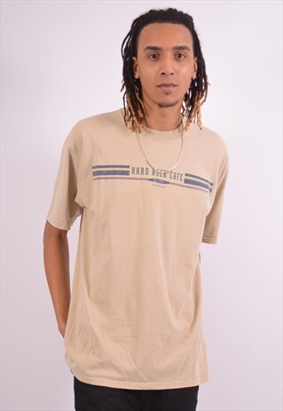 VINTAGE HARD ROCK CAFE T-SHIRT TOP SLIM FIT BEIGE