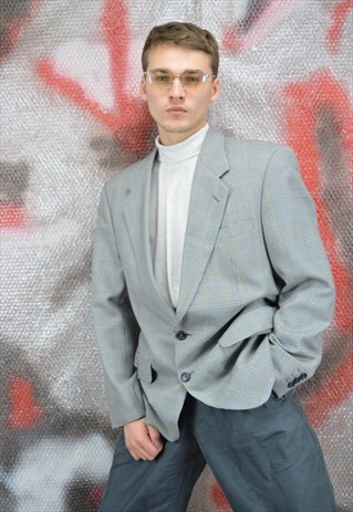 VINTAGE GREY CHECKERED CLASSIC SUIT RAVE BLAZER