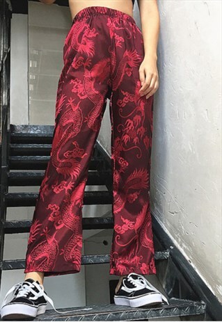 HIGH WAIST DRAGON PRINT BAGGY PANTS