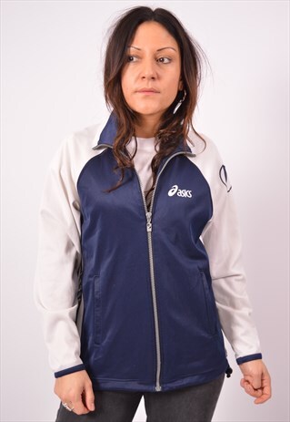 VINTAGE ASICS TRACKSUIT TOP JACKET NAVY BLUE