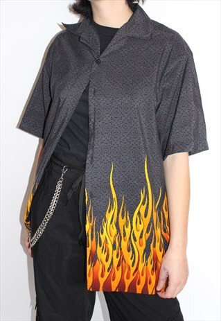 90S UNISEX FLAME BUTTON UP