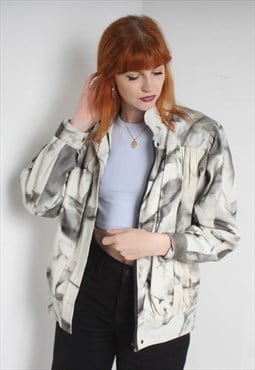 Vintage 80's Tie Dye Effect Leather Bomber Jacket White