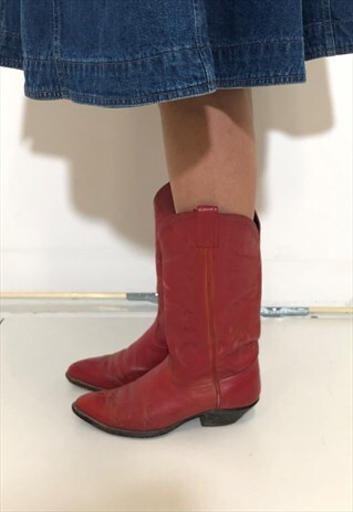 VINTAGE WESTERN LEATHER BOOTS COWGIRL IN RED