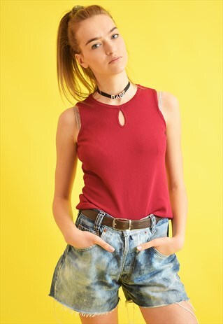 90'S RETRO KNIT KEYHOLE MOMS TOP BLOUSE