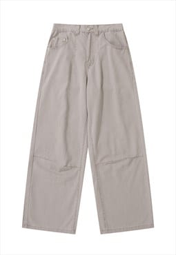 Wide jeans acid wash denim pants utility trousers in grey