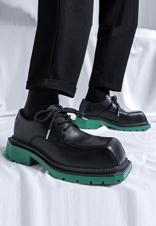 Square toe high fashion shoes green sole platform brogues 