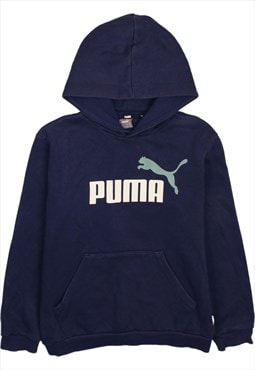 Vintage 90's Puma Hoodie Spellout Pullover Navy Blue Large