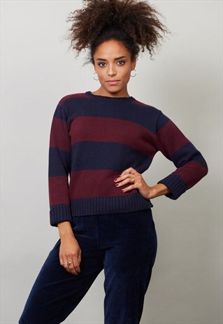 VINTAGE STRIPY CREW NECK RALPH LAUREN KNIT JUMPER