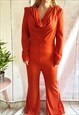 VINTAGE ORANGE GLITTER COWL NECK Y2K FESTIVAL JUMPSUIT