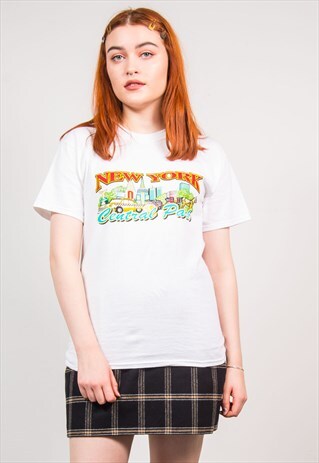 VINTAGE 90'S WHITE NEW YORK CENTRAL PARK PRINT T-SHIRT