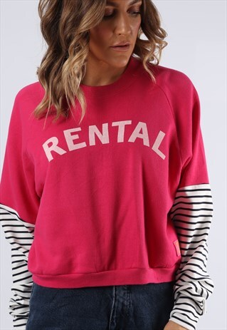 CROPPED SWEATSHIRT TOP JUMPER STRIPED BICH RENTAL PRINT K9DO