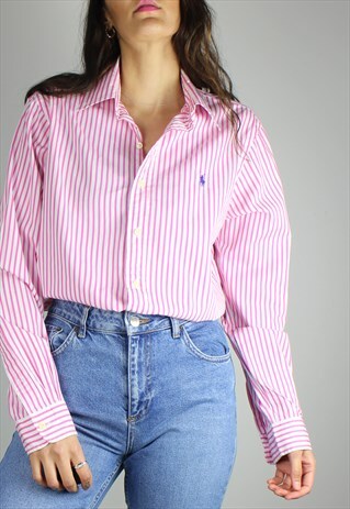 VINTAGE POLO RALPH LAUREN SHIRT WITH LOGO - IN PINK STRIPE