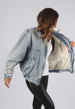 VINTAGE SHERPA LINED DENIM BOMBER JACKET OVERSIZED (R3C)