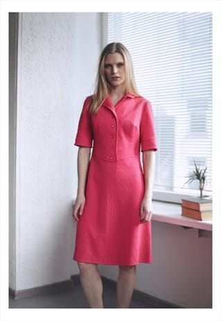 BEAUTIFUL BRIGHT PINK VINTAGE SHORT SLEEVED DRESS