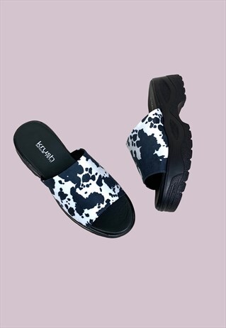 BN Y2K STYLE COW PRINT CHUNKY SLIDES MULES SANDALS SHOES
