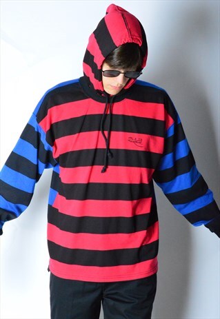VINTAGE 80S COLOURFUL STRIPED LIGHTWEIGHT HOODIE