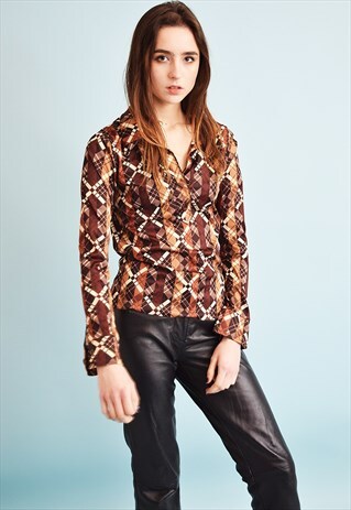 90'S GOES 70'S RETRO MOD PRINT SHIRT BLOUSE TOP