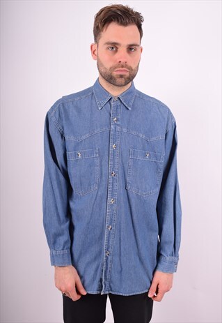 MENS VINTAGE DENIM SHIRT MEDIUM BLUE 90'S