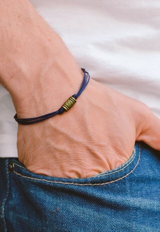 MEN'S BRACELET, BLUE BRACELET FOR MEN WITH TUBE BRONZE BEAD