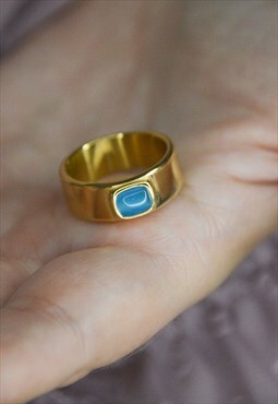 Gold Wide Band Chalcedony RIng