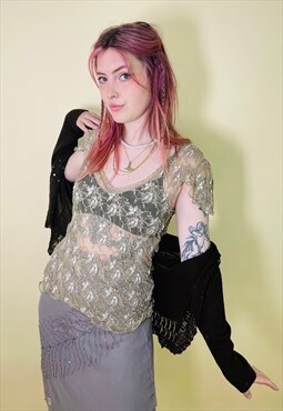 Vintage Fairy Floral Lace Embroidered Mesh Top