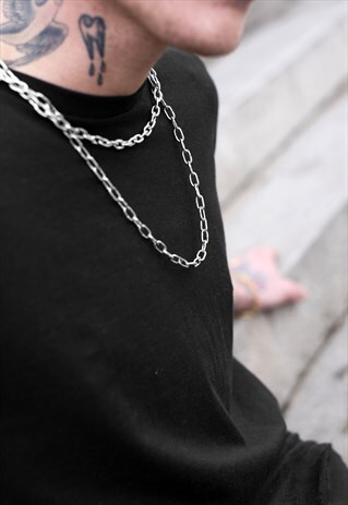 2 PACK 18" OVAL STEEL CURB NECKLACE CHAIN - SILVER