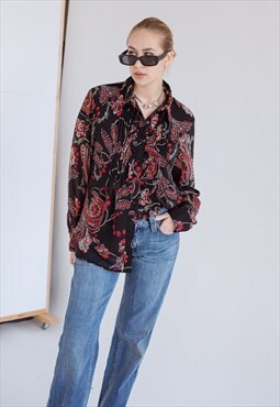 Vintage 70s Long Sleeve Pleat Front Paisley Shirt in Multi M