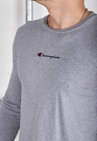 Vintage Champion Long Sleeve Top in Grey Lounge Tee XS