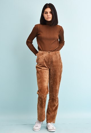 90'S RETRO BOHO GENUINE SUEDE REGULAR WAIST TROUSERS