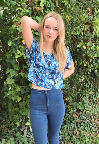 BLUE OVERSIZED CROPPED T-SHIRT