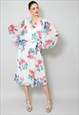 Frank Usher 80's White Sheer Floral Bell Sleeve Dress