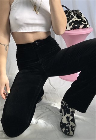 REVIVAL VINTAGE 70S SUPER HIGHWAISTED BLACK VELVET TROUSERS