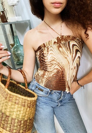 VINTAGE Y2K 00S SEXY MARBLE PRINT HALTER NECK BLOUSE TOP