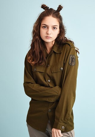 90'S RETRO MILITARY KHAKI SHIRT
