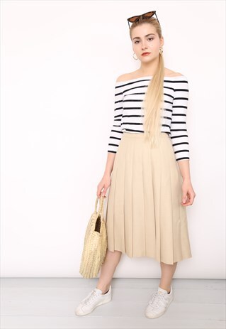VINTAGE 90S BEIGE PLEATED MIDI SKIRT