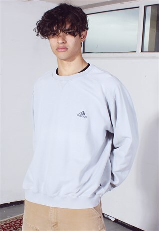 VINTAGE ADIDAS LIGHT GREY EMBROIDERED SWEATSHIRT