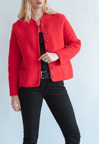 VINTAGE 80S MINIMAL WOOL JACKET IN RED