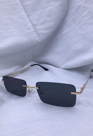BLACK RIMLESS 80S VINTAGE STYLE Y2K SUNGLASSES