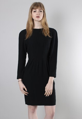 VINTAGE 80S BLACK FITTED LONG SLEEVE DRESS