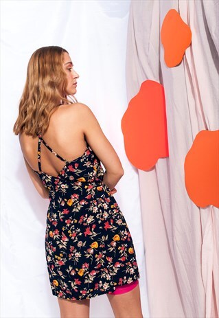 VINTAGE SUMMER DRESS 90S FLORAL OPEN BACK WRAP DRESS