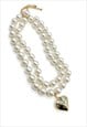 DOUBLE PEARL NECKLACE WITH HEART PENDANT IN GOLD 