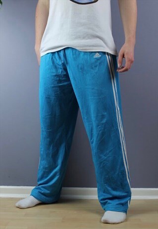 VINTAGE ADIDAS JOGGERS IN BLUE WITH THREE STRIPE EMBROIDERY
