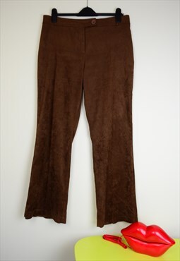 Vintage Y2K Brown Faux Suede Flared Trousers Suedette Flares