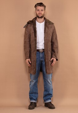 Vintage 70's Men Sheepskin Suede Coat in Brown