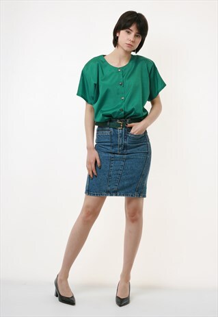 80S VINTAGE VTG RAR SETA SEIDE SOIE SHORT SLEEVE BLOUSE 2650