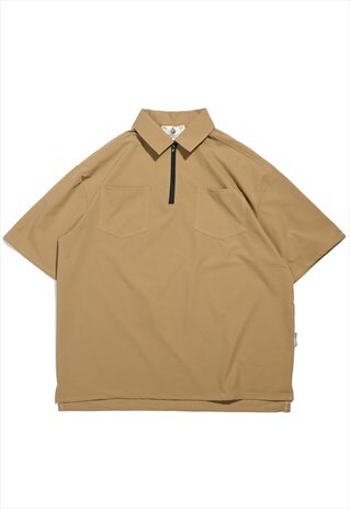 KALODIS MEN'S VINTAGE SOLID COLOR LAPEL ZIP POLO SHIRT