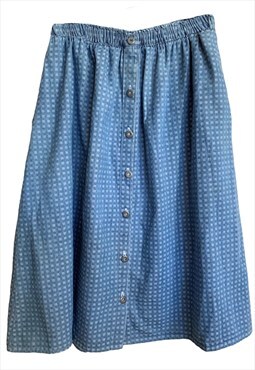 Vintage 80s Midi Skirt Boho Blue Denim High Waisted