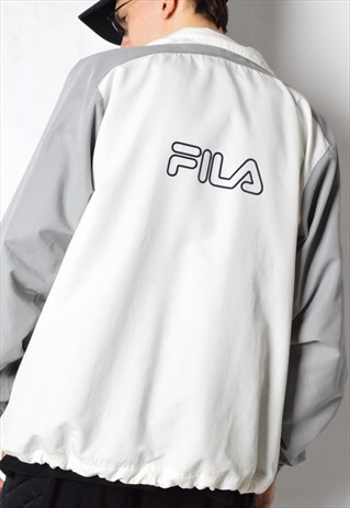 VINTAGE 90S CREAM WHITE GREY COLOUR BLOCK FILA TRACK JACKET